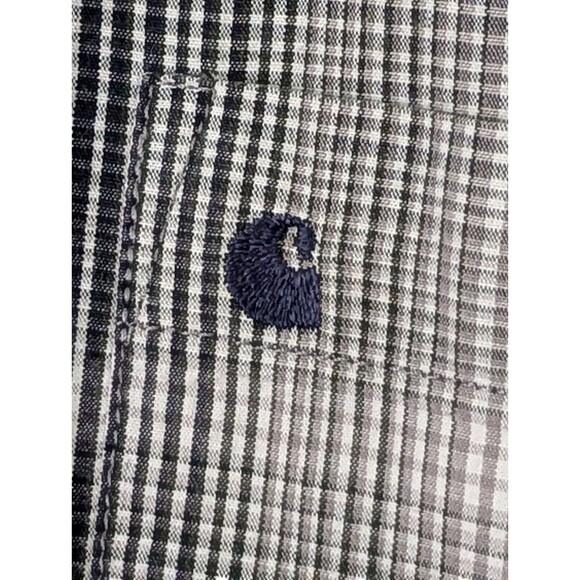 Carhartt Button Down Mens XL Shirt Navy Gray Plaid S/S Relaxed Fit Medium Weight - Picture 6 of 9